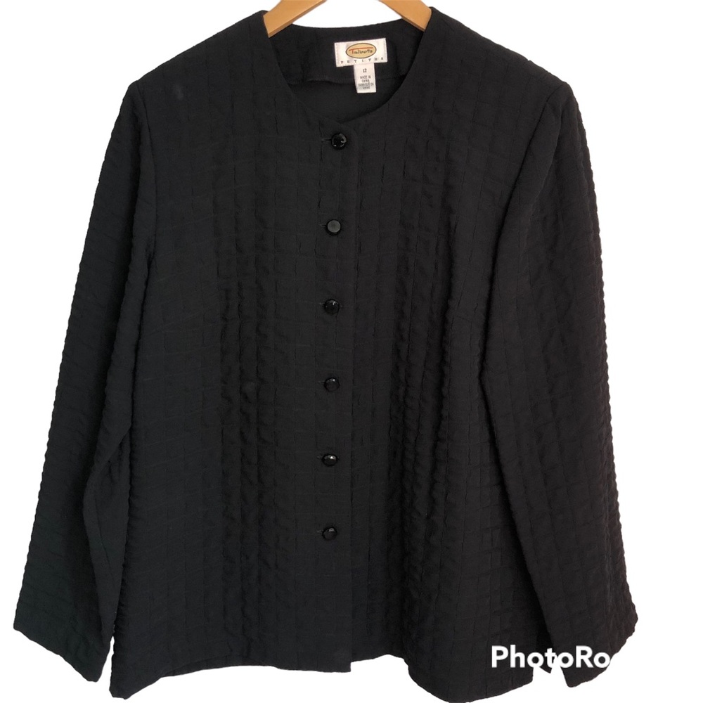 TALBOTS PETITE Black quilted blazer jacket button down cardigan jacket size 12 P